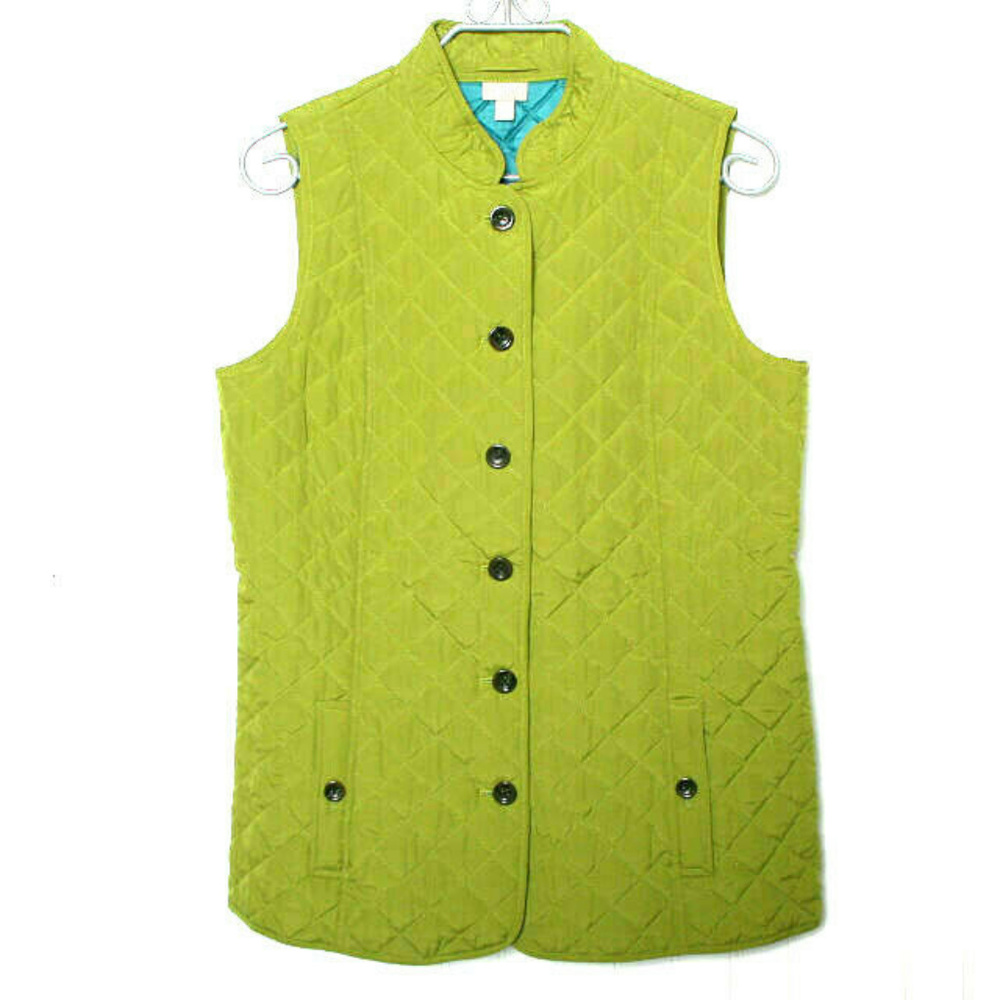 J Jill Green Quilted Pockets Vest Medium Tall